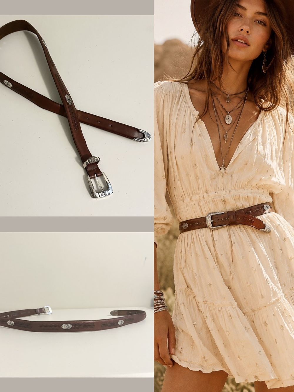 Brighton Onyx Western Leather Belt Brown Silver Concho Accent Size 36 Rodeo Boho